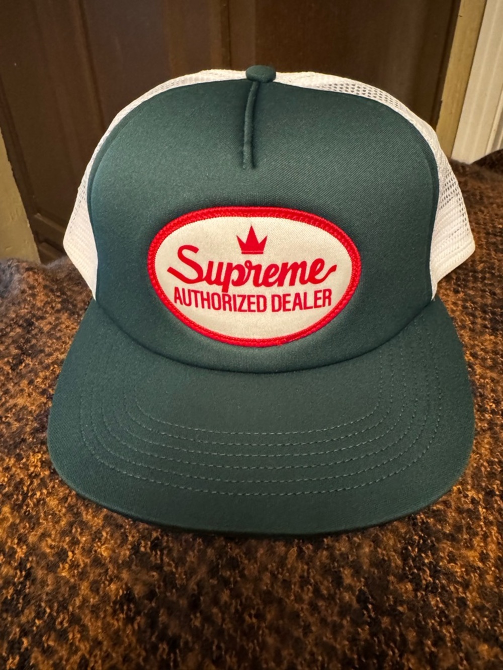 Supreme Green & White Authorized Mesh Back 5 Panel Trucker Hat